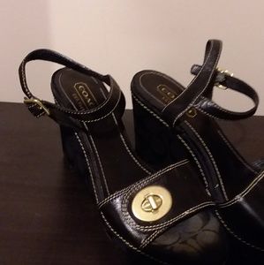 Black Coach wedge sandals